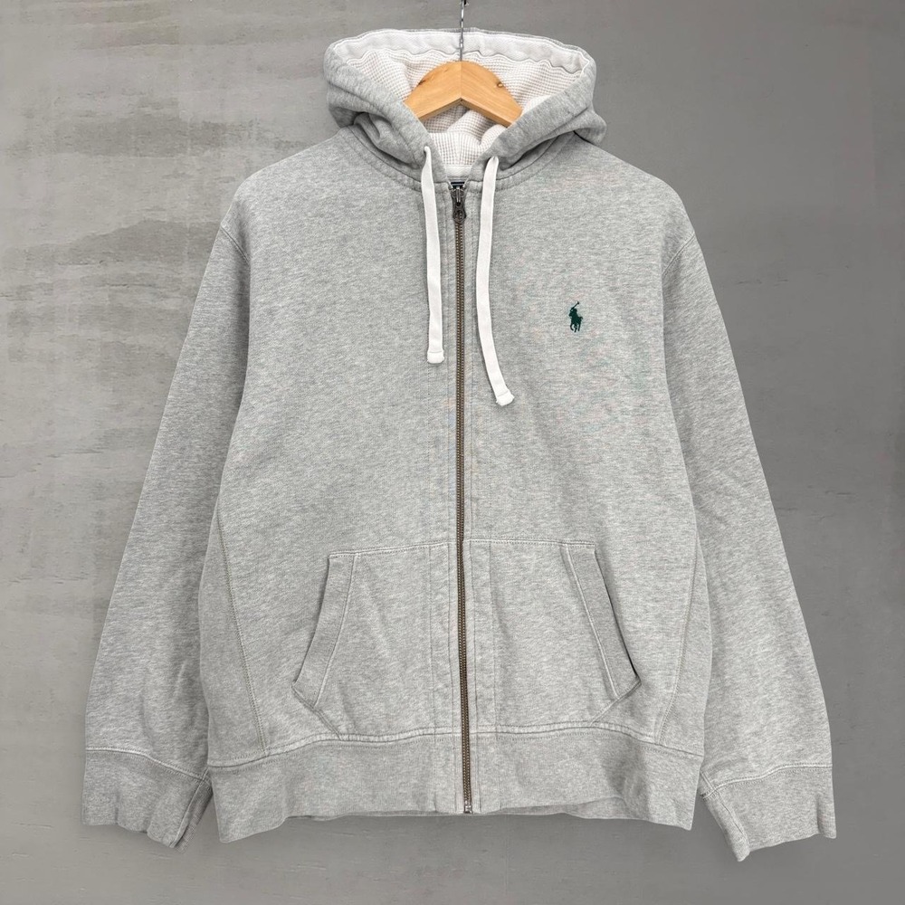 Polo Ralph Lauren Zip Hoodie Sweatshirt Grey Waffle Knit Thermal Lining XL